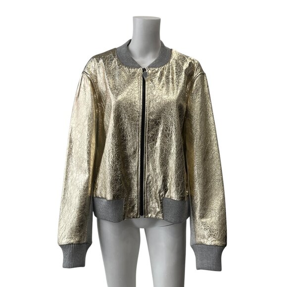 St. John Gold Gray Metallic Bomber Full Zip Jacket size XL - Picture 1 of 9